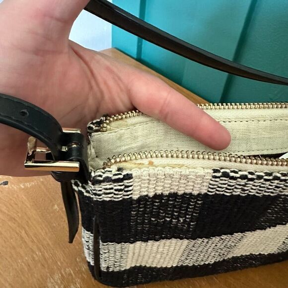 Mango MNG Black and Cream Checker Raquel Baguette Shoulder Bag - Picture 7 of 9